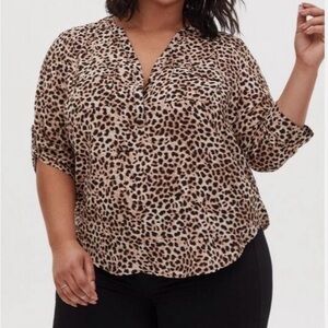 Torrid Leopard Print Harper Georgette Pullover 3/4 Sleeve Blouse 2X